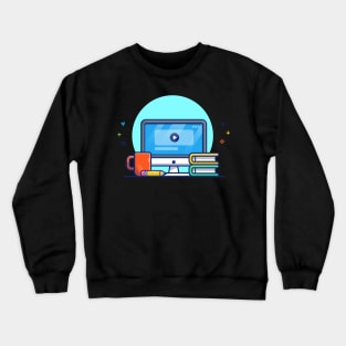 Monitor, Mug, Book, And Pencil Cartoon Crewneck Sweatshirt